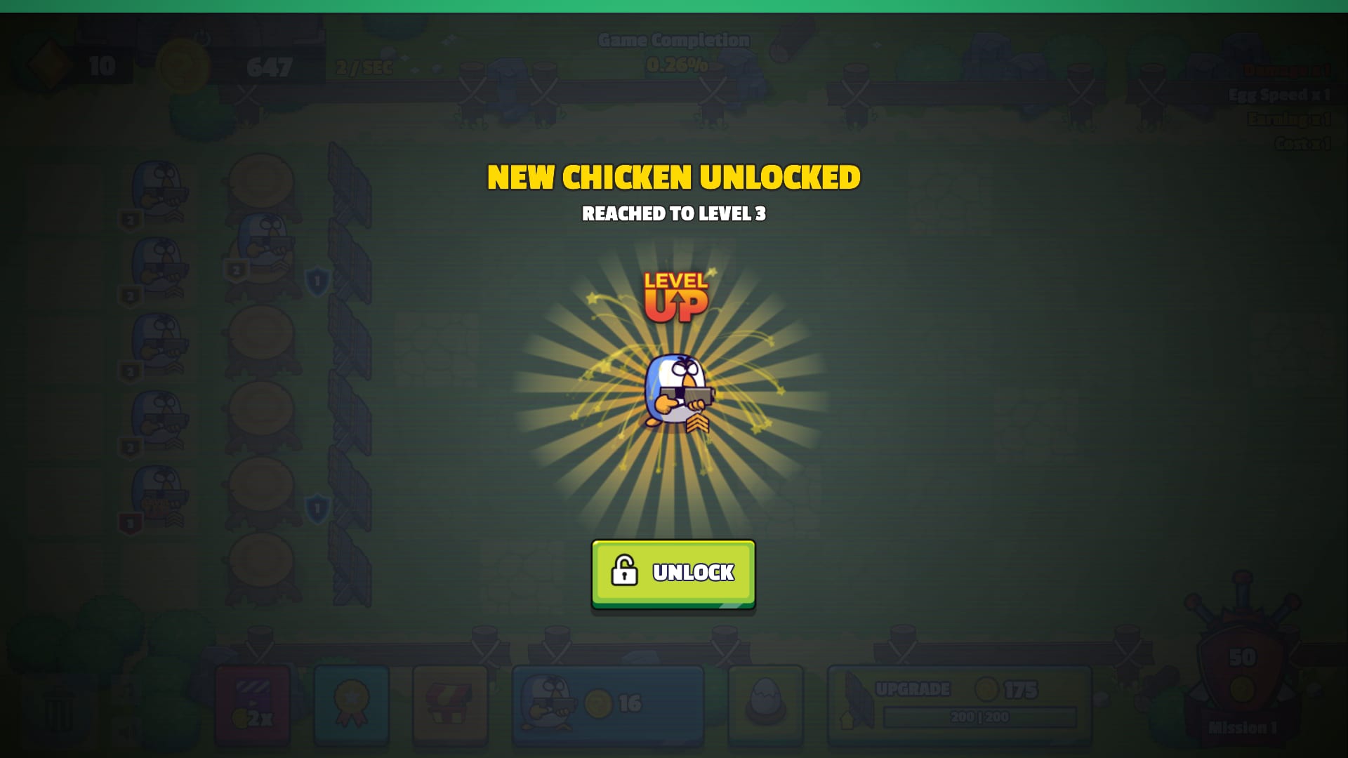Chicken Merge — a new chicken unlocked after the squad reaches level 3
